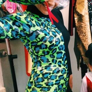 CNC Costume National Unitard Dance Costume - Vibrant Green and Black